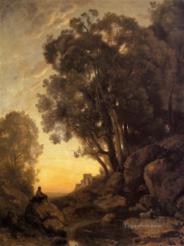  Corot Works - The Italian Goatherd Evening Jean Baptiste Camille Corot